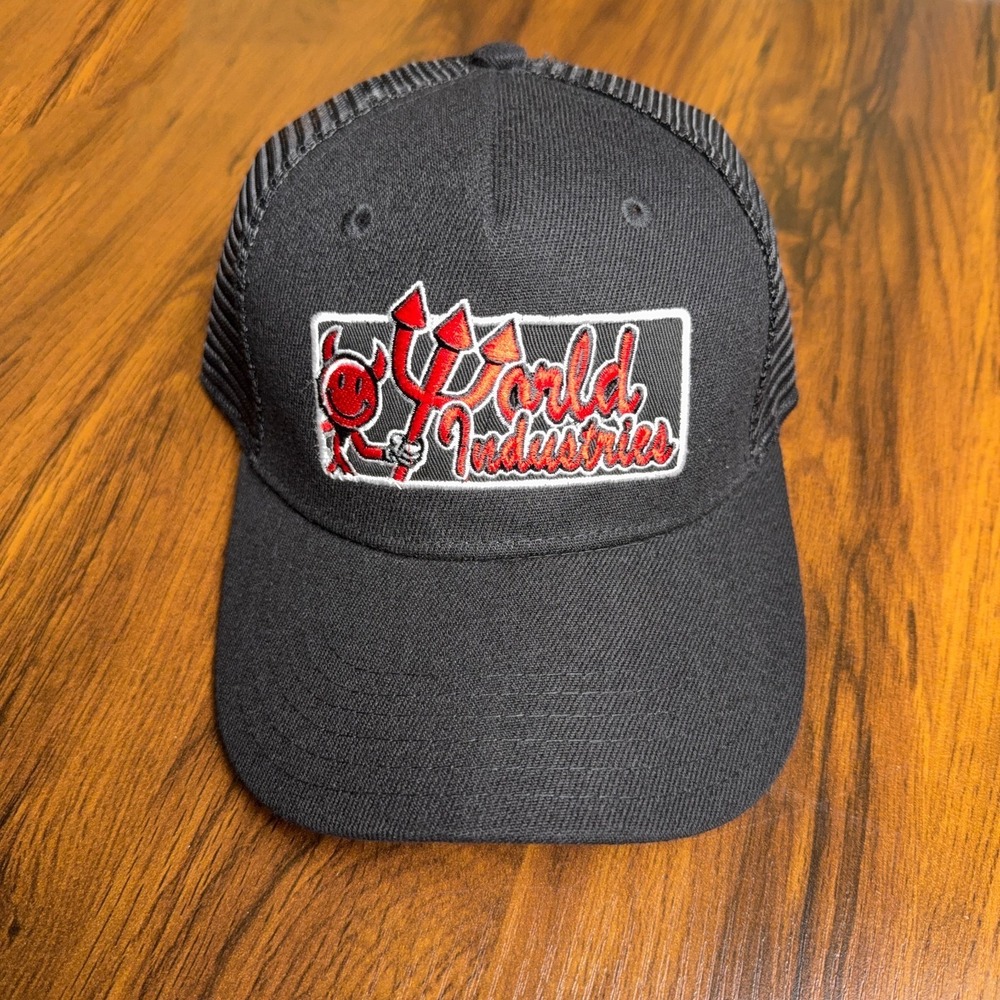 World Industries Hat Mens Snapback Black Devilman Trucker Skater Street Y2K 90s